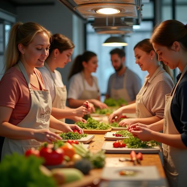 Participanți la un curs de gătit